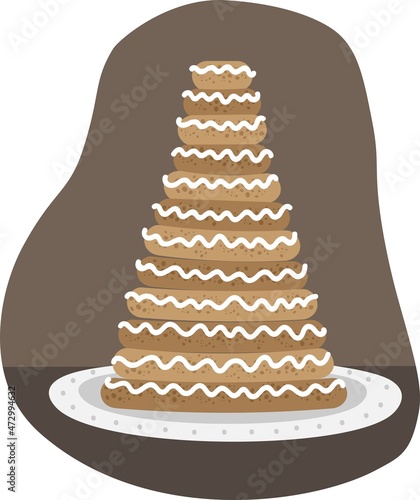 Kransekake, Kransekage, Scandinavian christmas ring cake vector illustration.