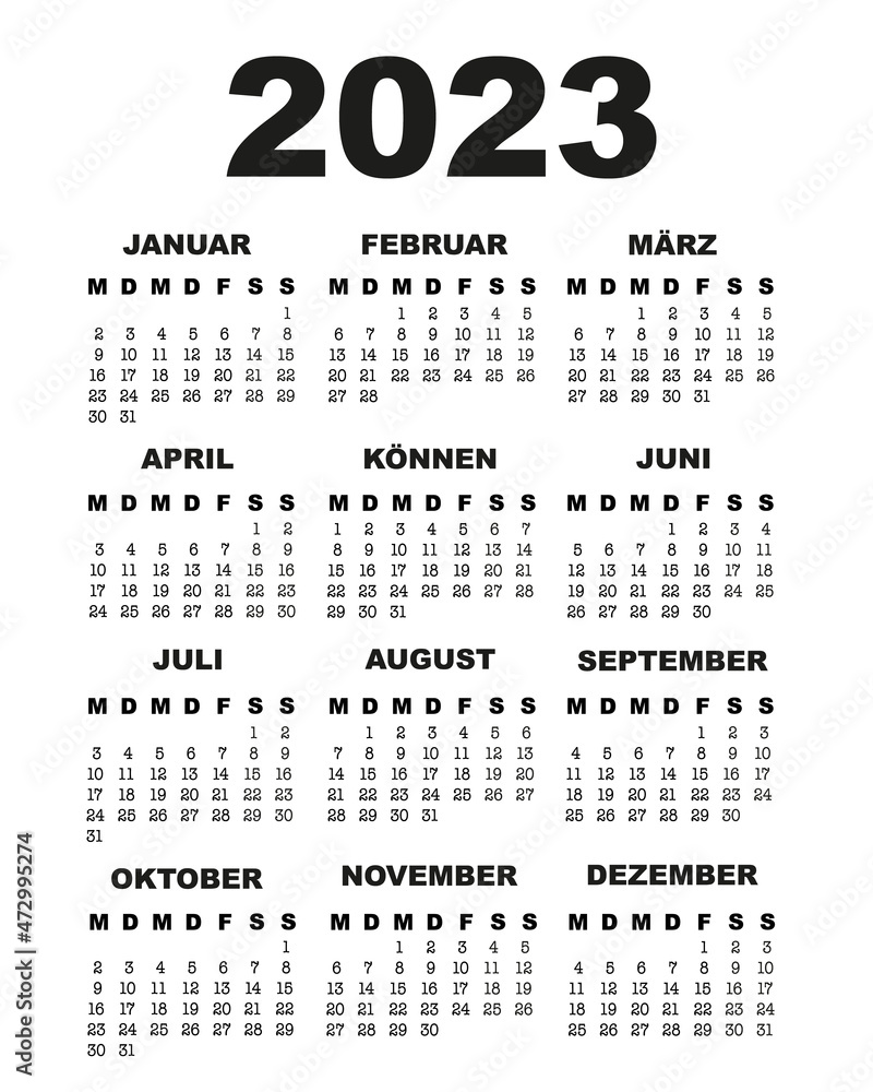 German Calendar for 2023. Calendar for 2022 in German. Week starts on