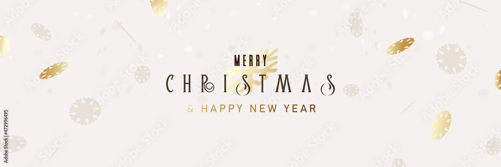 Christmas background. Golden snowflakes fall on white background. Vector illustration