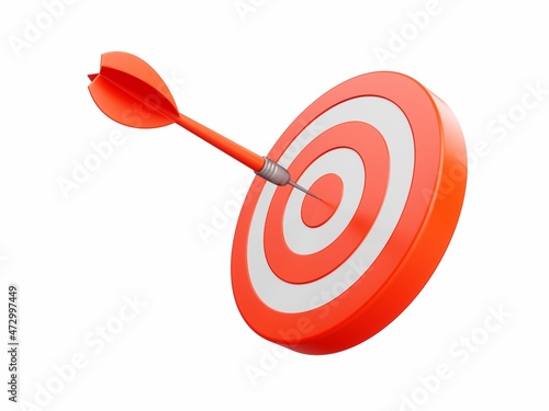 3D Rendering Red Dart aim to Dartboard target Isolated on white Background © julien
