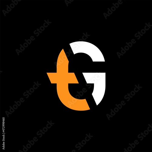 Letter GT, TG, G, T Logo Design. On orange, black, and white colors. Simple logo illustration vector