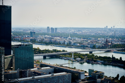 Photography View from the Danube Tower, over the Vienna Cityscape, Austria.