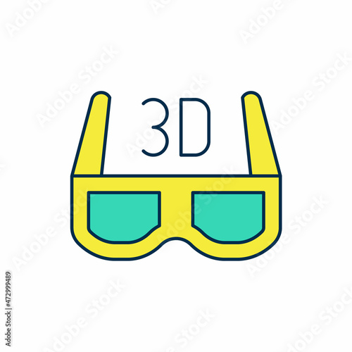 Filled outline 3D cinema glasses icon isolated on white background. Vector