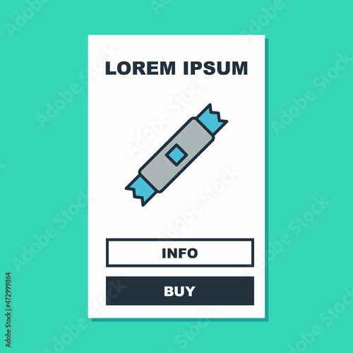 Filled outline Sugar stick packets icon isolated on turquoise background. Blank individual package for bulk food products as coffee, salt, spices. Vector