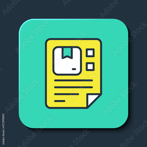 Filled outline Waybill icon isolated on blue background. Turquoise square button. Vector