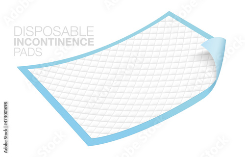 Incontinence pads Used to protect adult feces and dirt. at the patient's bed Disposable Incontinence Pads Isolated on White Background. Realistic EPS file