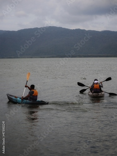 kayak on the lake of timah tasoh in perlis malaysia photo