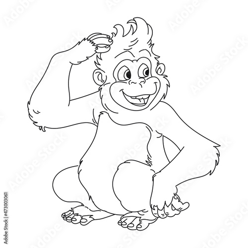 monkey line art coloring page vector illustration