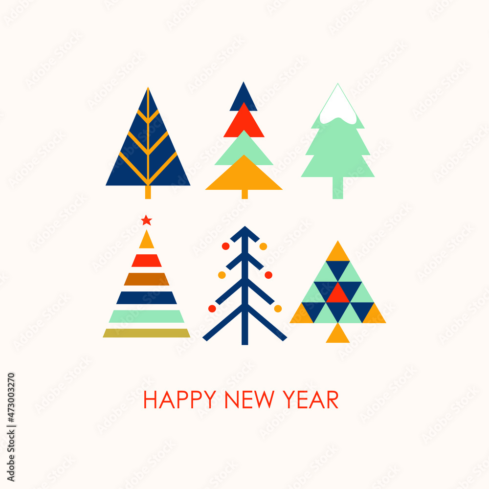 Christmas card with christmas tree. Happy New Year postcard