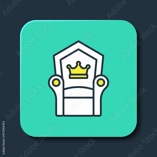 Filled outline Medieval throne icon isolated on blue background. Turquoise square button. Vector