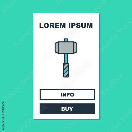 Filled outline Medieval battle hammer icon isolated on turquoise background. Vector