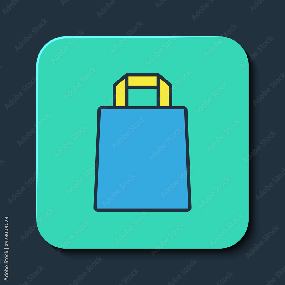 Filled outline Paper shopping bag icon isolated on blue background. Package sign. Turquoise square button. Vector Filled outline Paper shopping bag icon isolated on blue background. Package sign. Turquoise square button. Vector