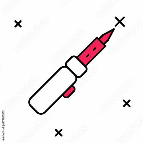 Filled outline Soldering iron icon isolated on white background. Vector