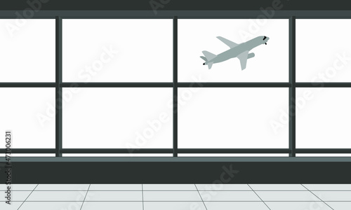 Airplane taking off in the window