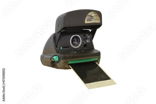 vintage instant photo camera isolated on whiute