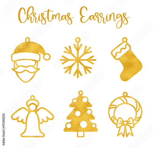 Templates of Christmas earrings made of golden foil