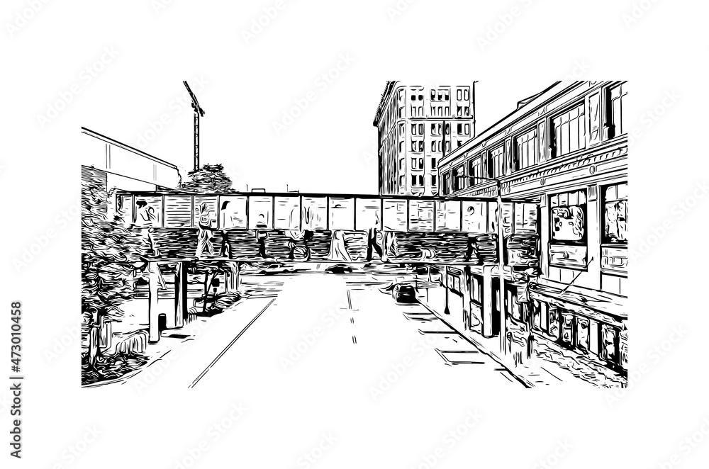 Building view with landmark of Lincoln is the 
city in Nebraska. Hand drawn sketch illustration in vector.