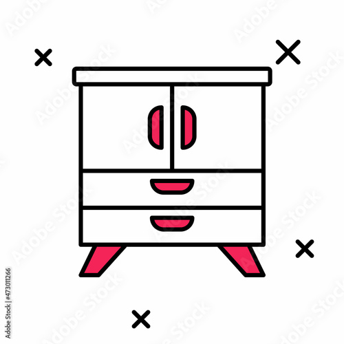Filled outline Chest of drawers icon isolated on white background. Vector