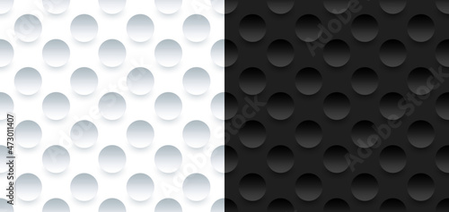 3D black and white circles sphere embossed seamless pattern on dark background