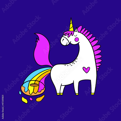 Pooping rainbow unicorn illusgtration.