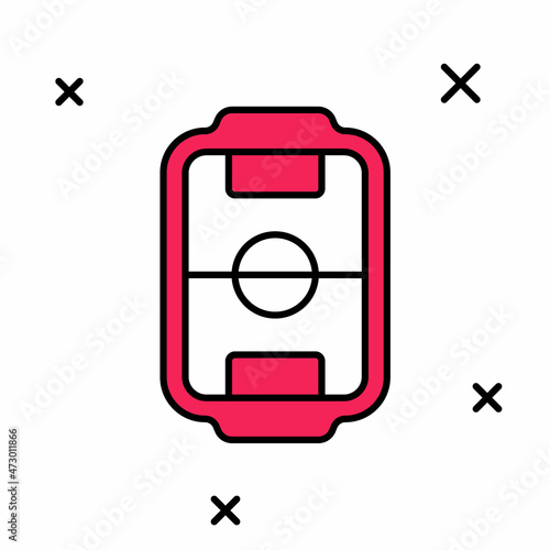 Filled outline Table football game hobby or leisure icon isolated on white background. Sport team football players. Vector