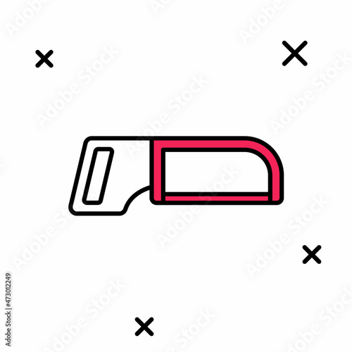 Filled outline Hacksaw icon isolated on white background. Metal saw for wood and metal. Vector
