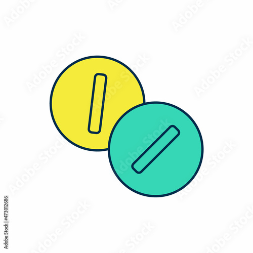 Filled outline Toothache painkiller tablet icon isolated on white background. Tooth care medicine. Capsule pill and drug. Pharmacy design. Vector