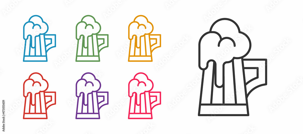 Set line Wooden beer mug icon isolated on white background. Set icons colorful. Vector Set line Wooden beer mug icon isolated on white background. Set icons colorful. Vector