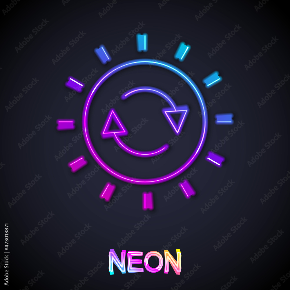 Glowing neon line Solar energy panel icon isolated on black background. Sun with lightning symbol. Vector Glowing neon line Solar energy panel icon isolated on black background. Sun with lightning symbol. Vector