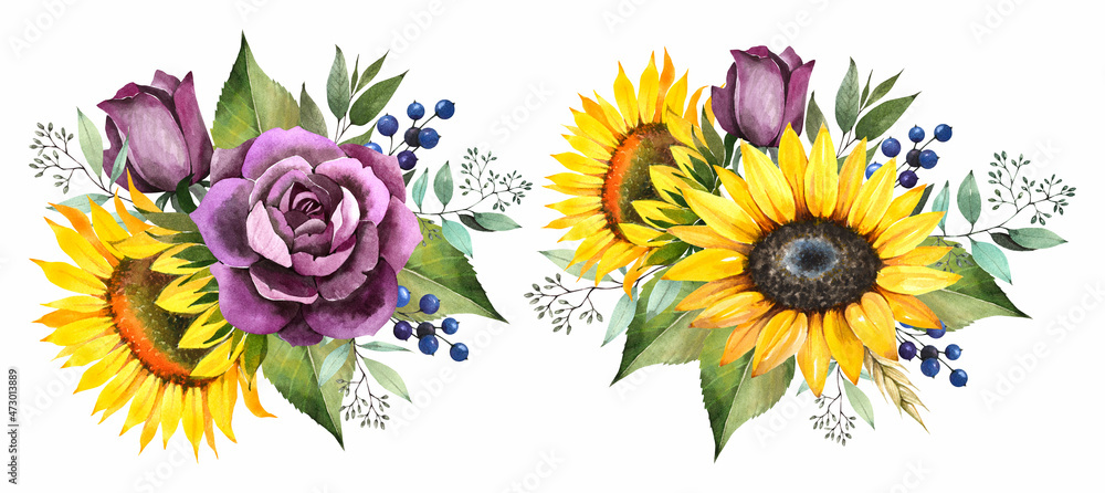 Watercolor Summer Collection Leavescornflowerbranchesclover Flower  Botanical Stock Illustration 1997548622