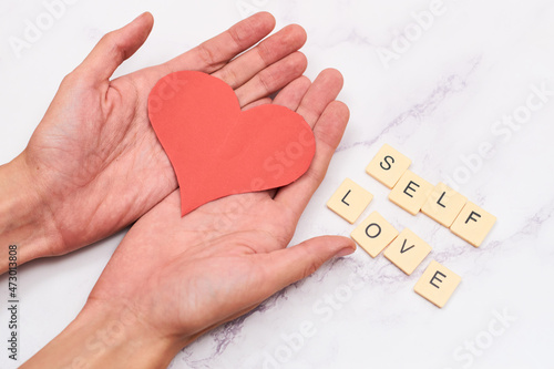 Cuadro en lienzo Alphabet blocks with the word self love. concept love yourself.