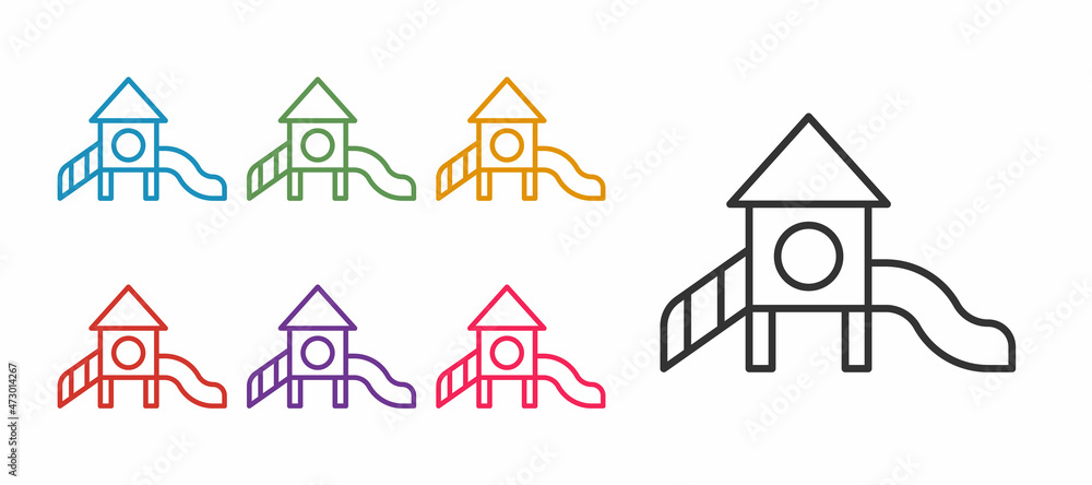 Set line Slide playground icon isolated on white background. Childrens slide. Set icons colorful. Vector Set line Slide playground icon isolated on white background. Childrens slide. Set icons colorful. Vector