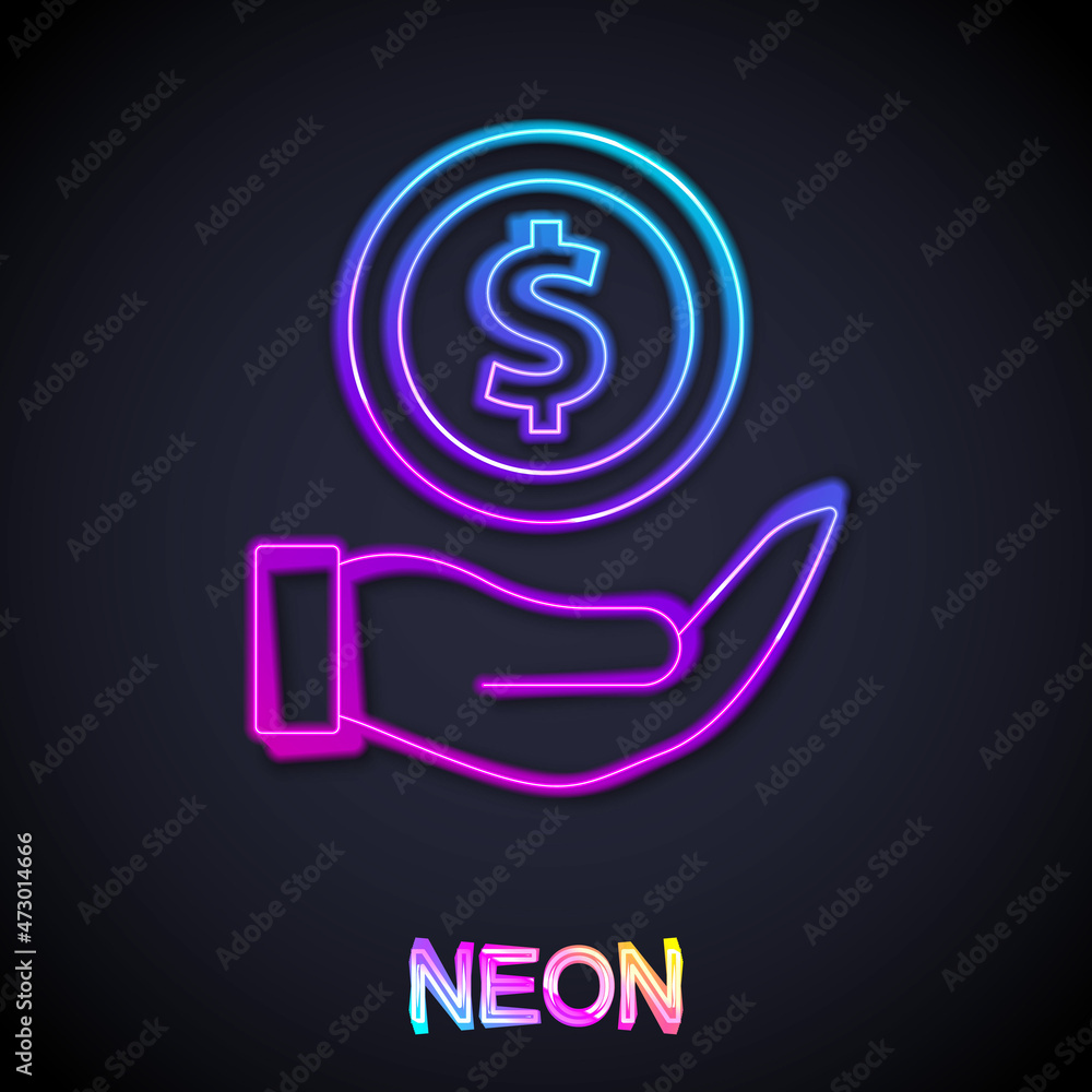 Glowing neon line Money with shield icon isolated on black background. Insurance concept. Security, safety, protection, protect concept. Vector Glowing neon line Money with shield icon isolated on black background. Insurance concept. Security, safety, protection, protect concept. Vector