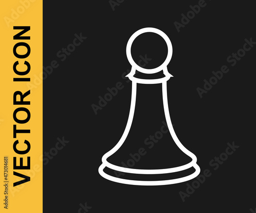 White line Chess pawn icon isolated on black background. Vector