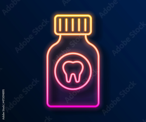 Glowing neon line Toothache painkiller tablet icon isolated on black background. Tooth care medicine. Capsule pill and drug. Pharmacy design. Vector