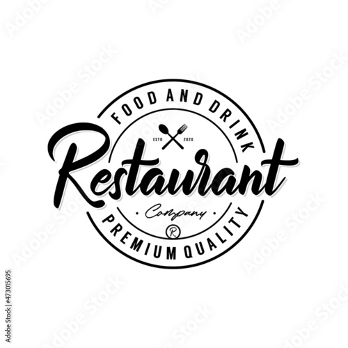 Restaurant hand written lettering logo with label badge emblem design template