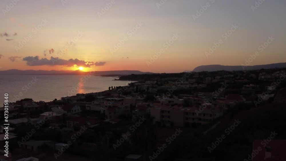 Panoramic aerial view from above of the city of Chania, Crete island, Greece. Landmarks of Greece, beautiful venetian town Chania in Crete island. Chania, Crete, Greece. Panoramic aerial view from above of the city of Chania, Crete island, Greece. Landmarks of Greece, beautiful venetian town Chania in Crete island. Chania, Crete, Greece.