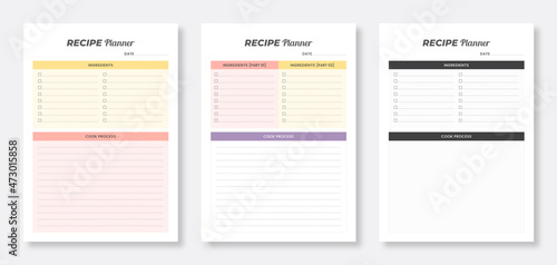 Printable recipe card template. Recipe planner template. Minimal Food planner template. Set of recipe planner templates. Modern recipe card planner templates.