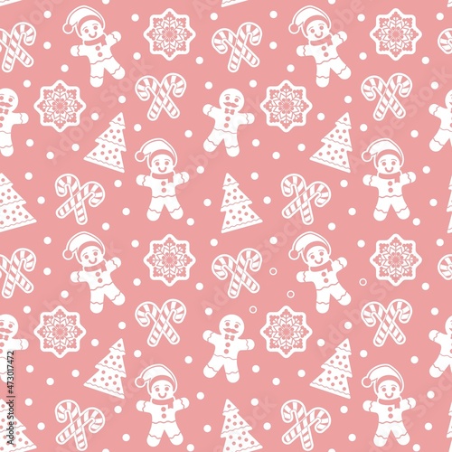 Christmas seamless pattern with gingerbread man cookies