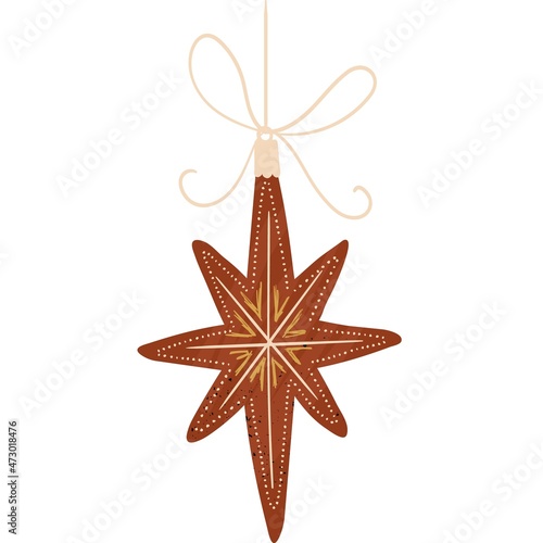 Golden christmas star isolated toy vector icon