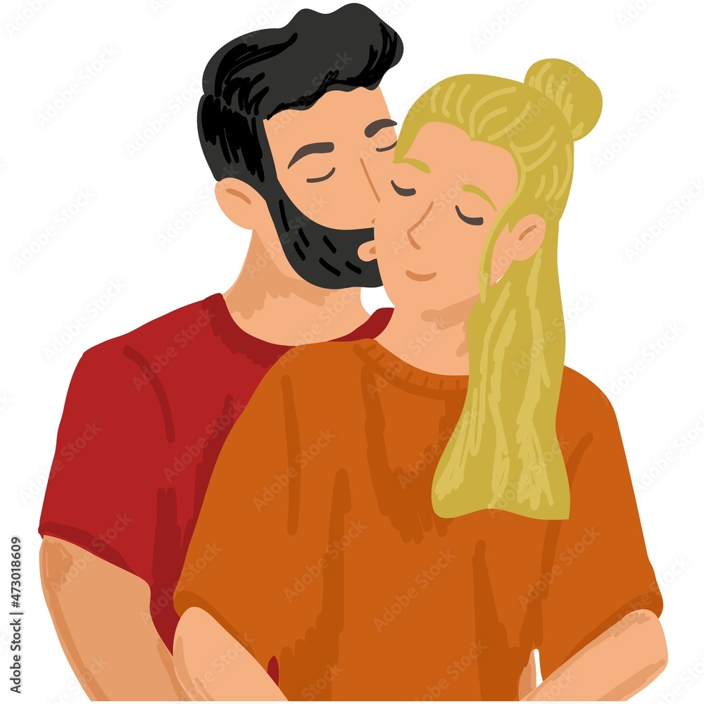 Man kissing woman portrait vector isolated icon Man kissing woman portrait vector isolated icon