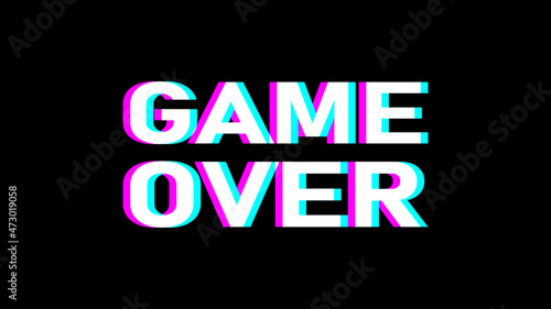 Game Over Screen Message Sign or Icon with Glitch Effect and an Aspect Ratio of 16:9. Vector Image.