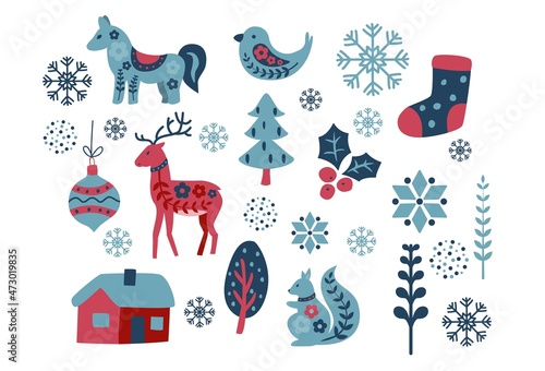 Nordic Christmas hand drawn illustration collection in Scandinavian style