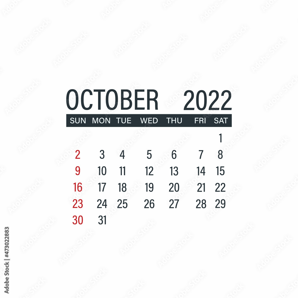 October 2022, calendar icon. Day month Year. Flat vector illustration October 2022, calendar icon. Day month Year. Flat vector illustration