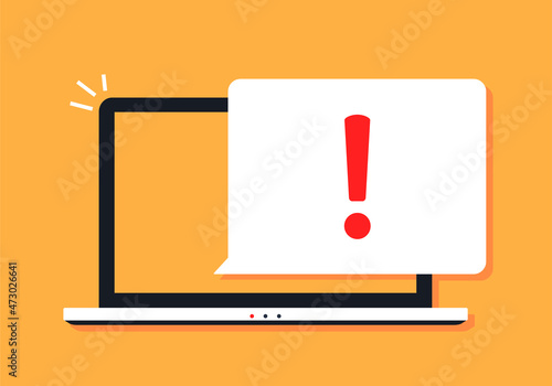 Laptop warning icon. Computer notification, exclamation mark. Illustration vector