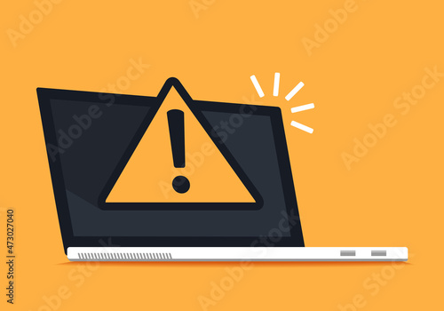 Laptop with exclamation symbol. Notification warning information. Illustration vector
