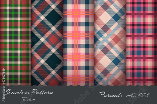 Set seamless pattern retro tartan