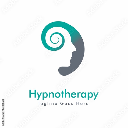 Hypnotheraphy Logo Design Vector Concept with Combine Face and Twirl Wave