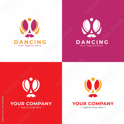 Dancer dance with dress logo design. Dancing logo vector illustration