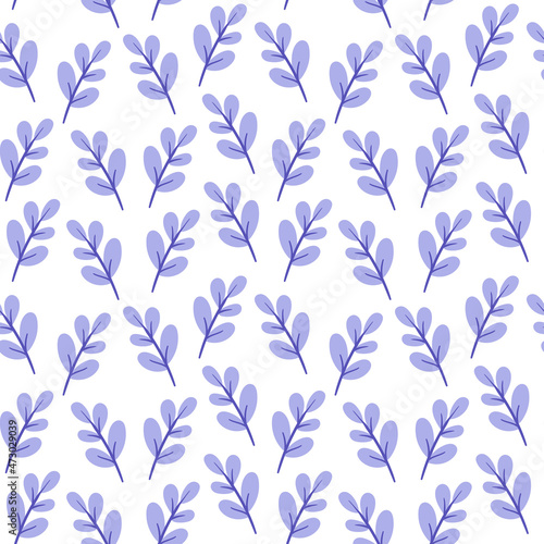 seamless pattern with branches with violet leaves. cute vector cartoon background.
